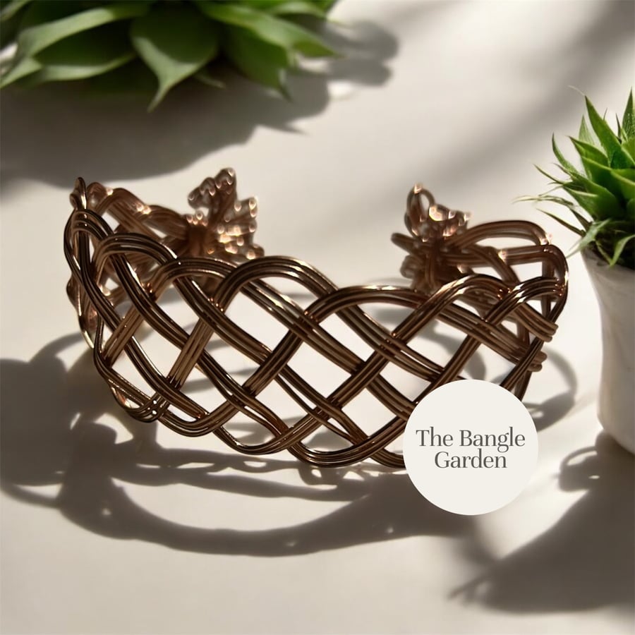 Handmade wire woven copper bangle