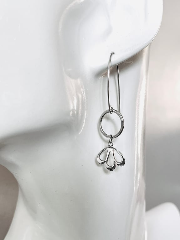 Blooming Blossom Sterling Silver Circle Drop Earrings on Hook Wires