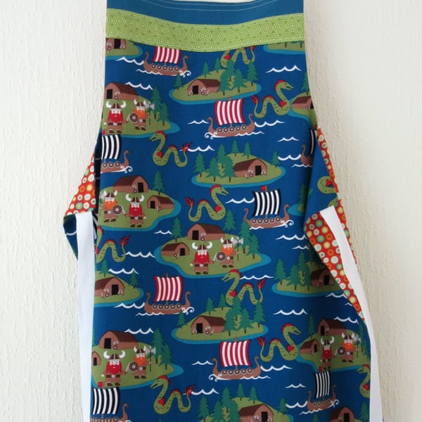 Reversible Apron for Kids - Rockets and Vikings in Blue, Orange, Green
