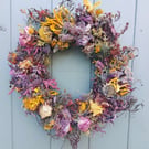 Dried Flower Wreath. 28cm Diameter. Handmade. Multicoloured 