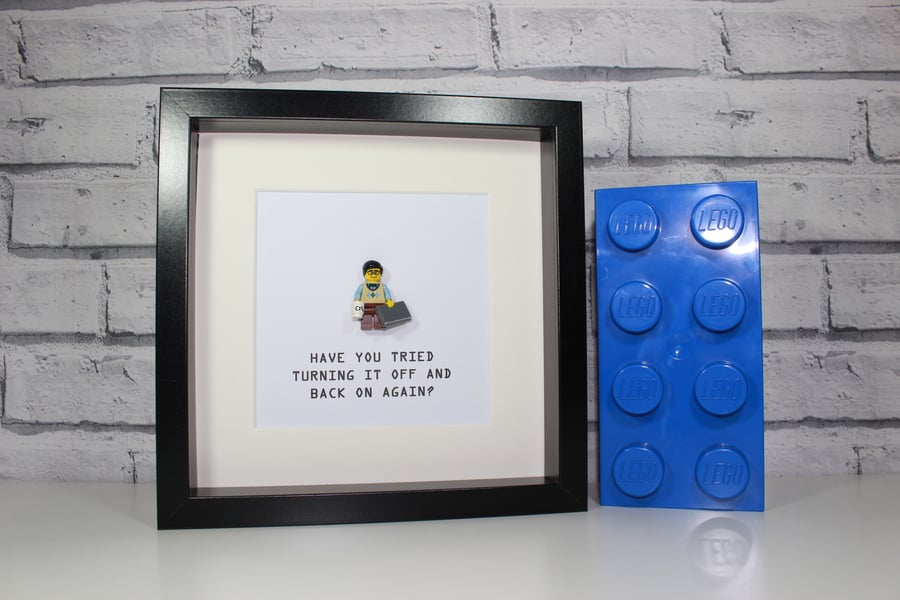 IT GEEK - HAVE YOU TRIED TURNING IT OFF - FRAMED LEGO FIGURE