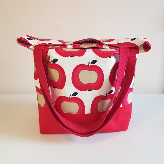 Tote bag:  large and fully lined,  apple design with red  canvas base