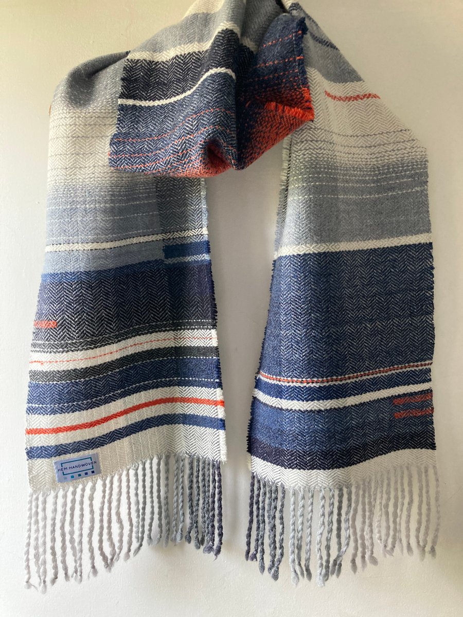 Whitby Handwoven Herringbone Lambswool Scarf, Blue