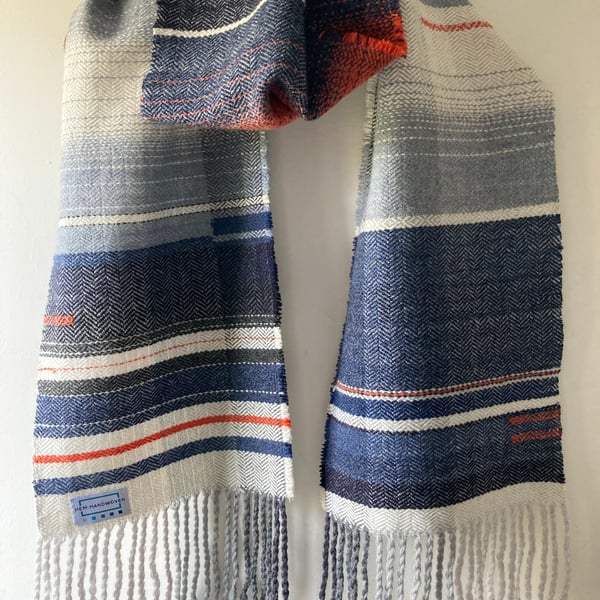 Whitby Handwoven Herringbone Lambswool Scarf, Blue
