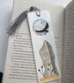 Hand painted watercolour moon crow and standing stone bookmark with silver