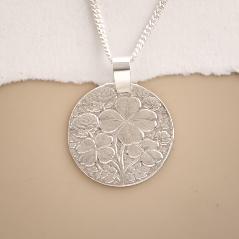 Sterling Silver Four Leaf Clover Necklace Good Luck Charm Engraved