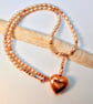 Freshwater Pearl Necklace, Copper Heart & Swarovski Crystals - Handmade In Devon - Image 4