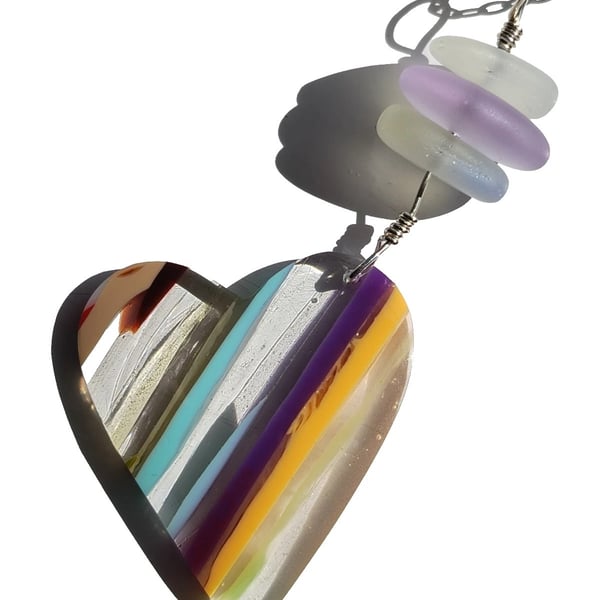 Surfite & Seaglass Heart Sterling Silver .925 Necklace Jewellery Gift