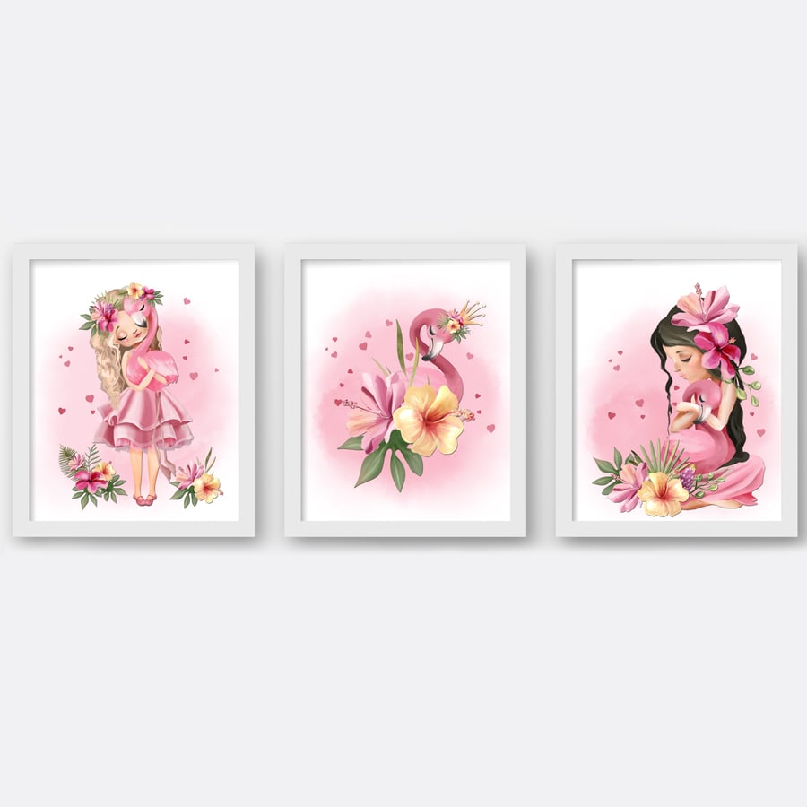 Tropical princess wall prints, Tropical girl nursery decor, tropical wall art
