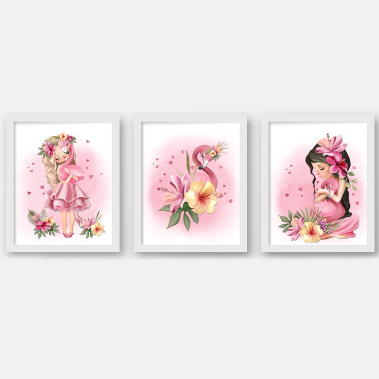 Tropical princess wall prints, Tropical girl nursery decor, tropical wall art