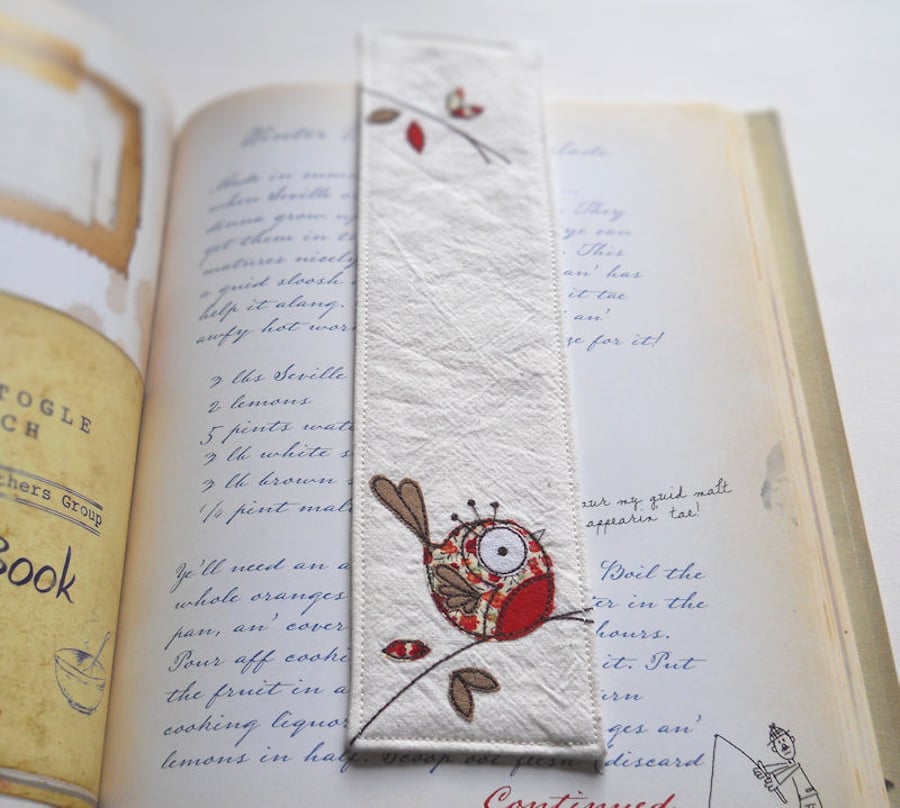 cute robin embroidered fabric bookmarks