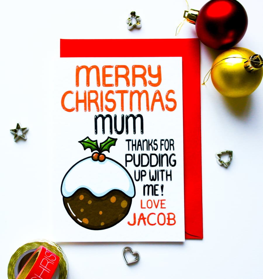 Funny Christmas Card Mum Xmas Pudding Card From Children for Mother Personalised