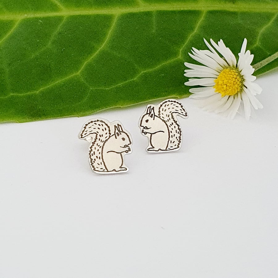 Squirrel Stud Earrings (Sterling Silver)