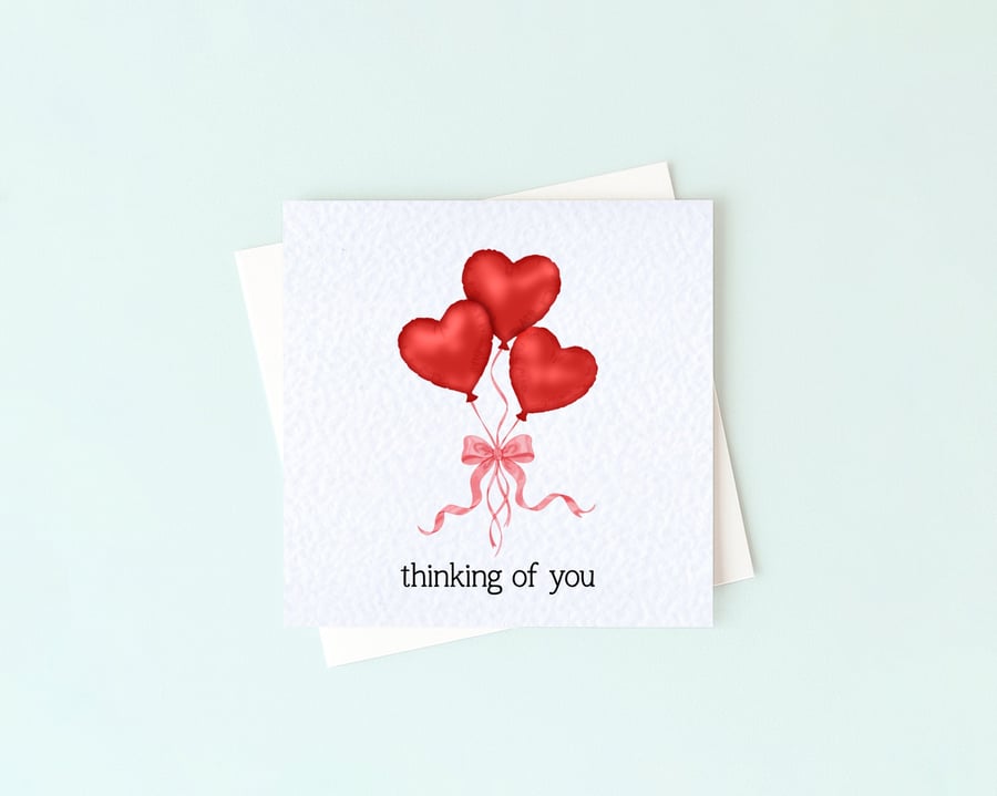 Heart Foil Balloons Card – Thinking of You, Sending Hugs, I Love You