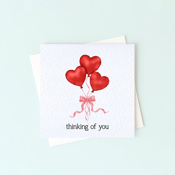 Heart Foil Balloons Card – Thinking of You, Sending Hugs, I Love You