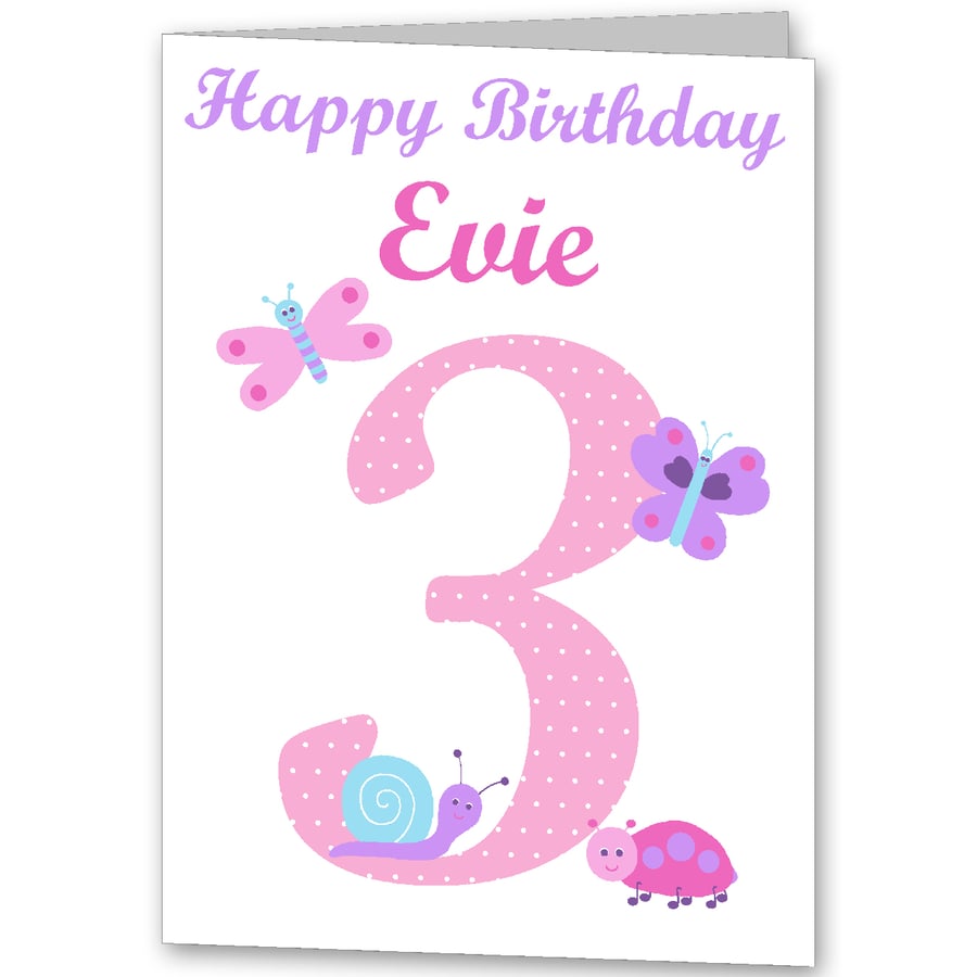 Girls Pretty Personalised Card for 1st, 2nd, 3rd, 4th, 5th, 6th  Birthday