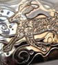 Magical pewter hare mirror decorated with oak leaves and moon design - Image 1