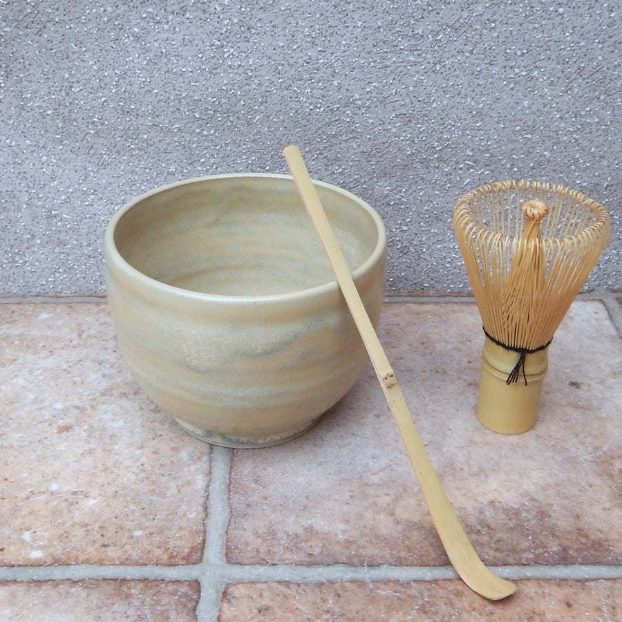 Matcha chawan green tea bowl wheel thrown in stoneware pottery ceramic
