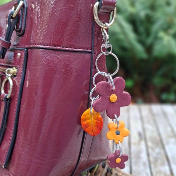 Autumnal Bag Charm, Key Chain, Floral Charm, Autumn Leaf Charm