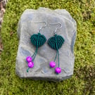 Forest Green leaf drop macrame earrings