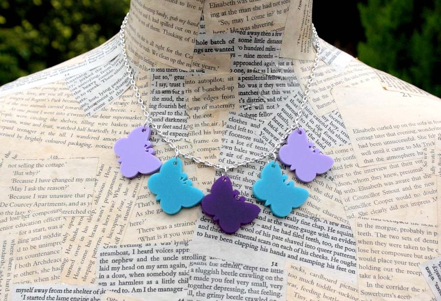 Purple Butterfly Turquoise Butterfly Silver Necklace