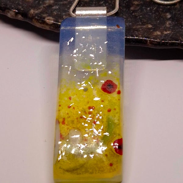 Handmade Fused Opaline Glass Pendant Necklace Poppy-field (A)