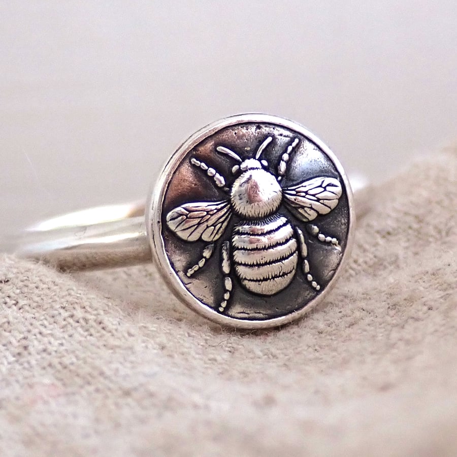 Recycled Silver Bee Signet Ring