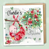 Baby's 1st Christmas personalised white square 6" linen card