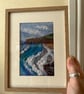 Needle felt coastal beach scene cliffs, waves, cloudy blue sky light wood frame  - Image 4