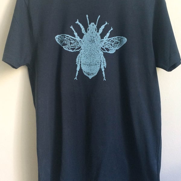 Bee Mens Unisex organic cotton T shirt  denim blue 