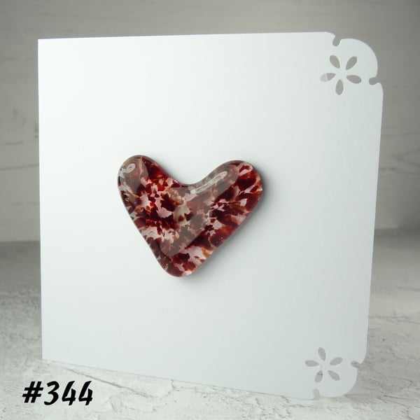 Red speckled heart handcrafted fused glass blank card (344)
