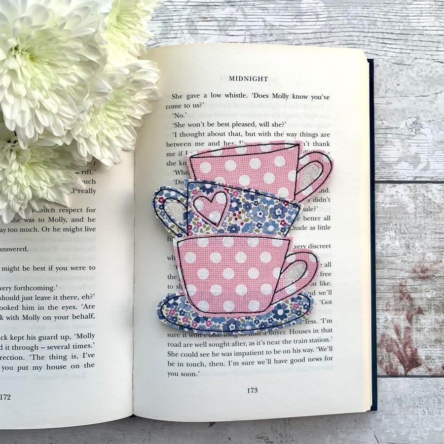 Tea cup stack bookmark, bookish tea gifts