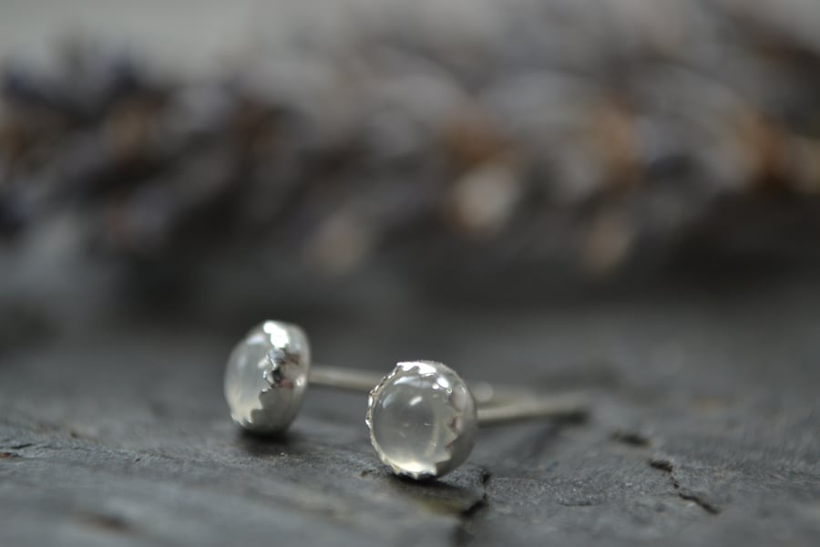 Moonstone, sterling silver stud earrings