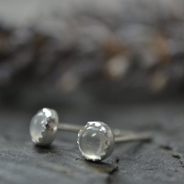 Moonstone, sterling silver stud earrings