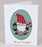 Handmade Cross Stitch Christmas Gonk Card with Lantern & Candy Cane – 6 x 4 Inch - Image 1