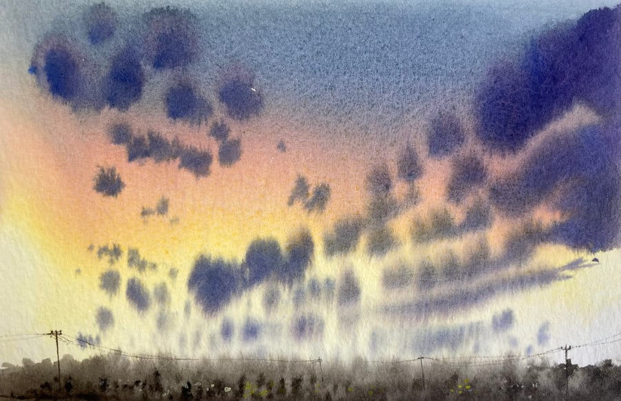 Sunset study (Pure Original Watercolour FULLY MOUNTED 8” x 6”)