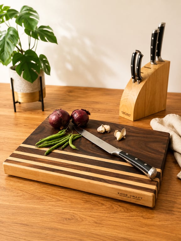 Handmade Walnut & Maple Butcher Block Cutting Board - Kitchen Prep Serving Board