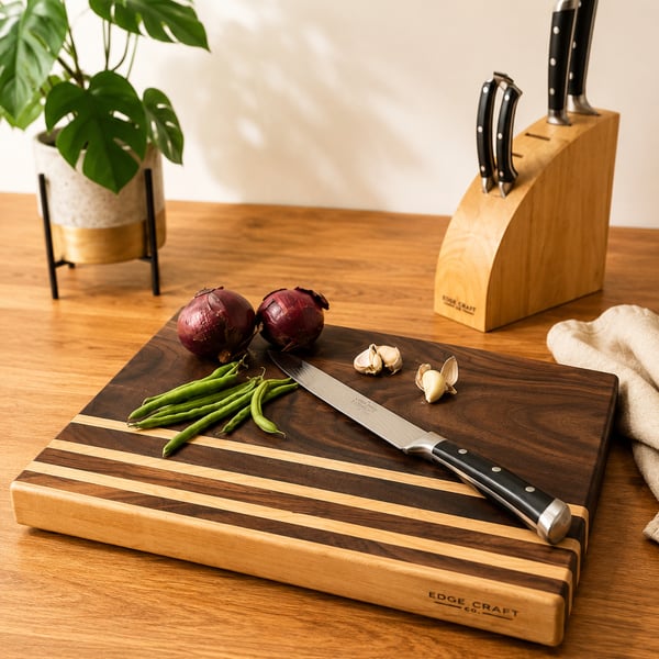 Handmade Walnut & Maple Butcher Block Cutting Board - Kitchen Prep Serving Board