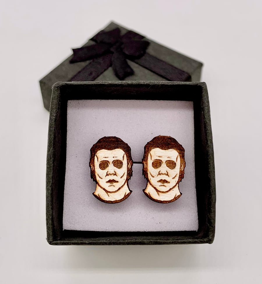 Laser engraved wood Horror character earrings