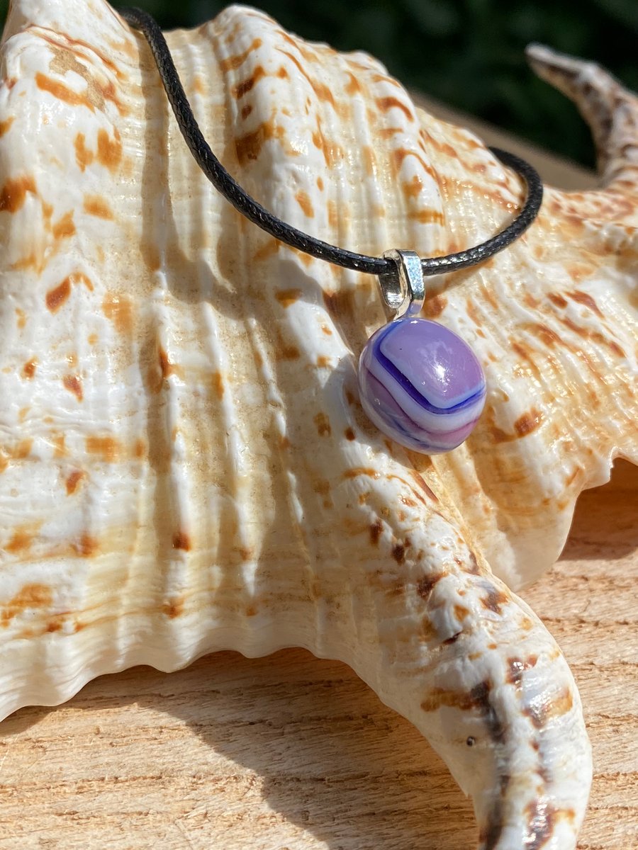 Lilac fused glass cabochon pendant 