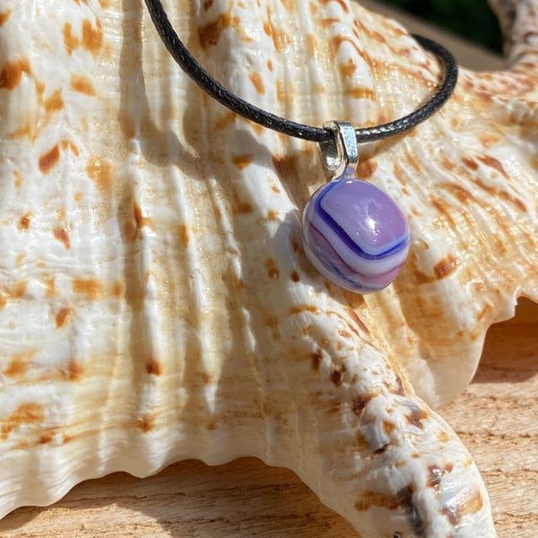 Lilac fused glass cabochon pendant 