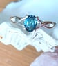 Sterling Silver & London Blue Topaz Oval Solitaire Cross Over Ring Size P to Q