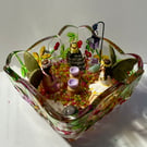 One-of-a-kind Fairy Garden Scene in Glass Bowl with Lights