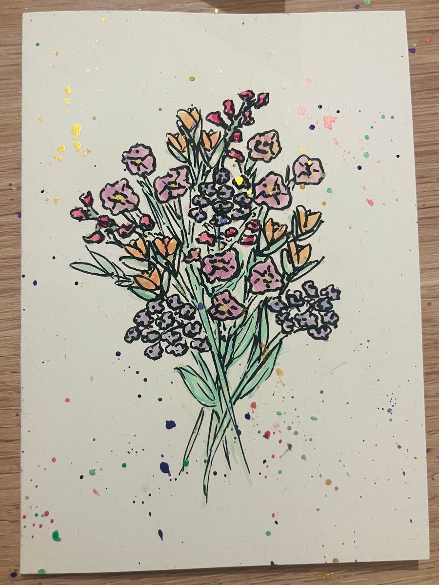Hand-painted Flower Bouquet Card