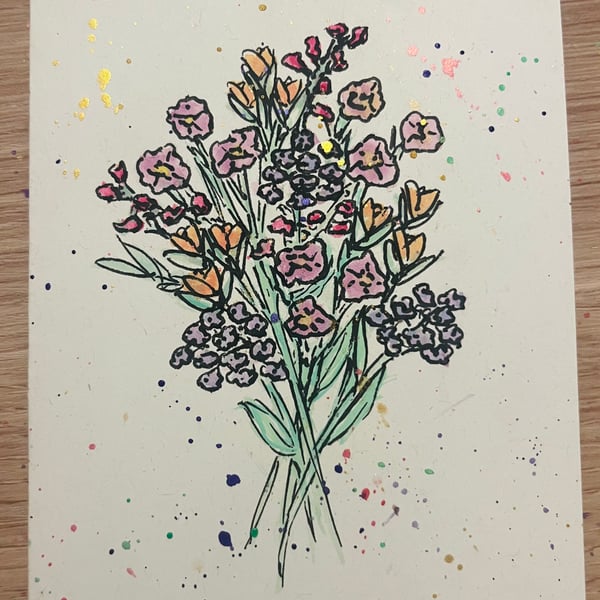 Hand-painted Flower Bouquet Card