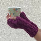 FINGERLESS MITTS , gloves '  Valley Tweed '. Merino Wool blend. Purple .