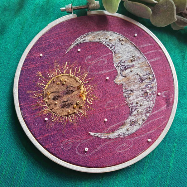 Hand Emboidered Sun and MoonHoop
