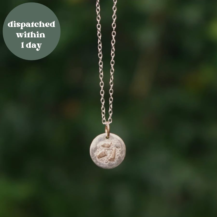 Small Silver and Gold Textured Circle Necklace