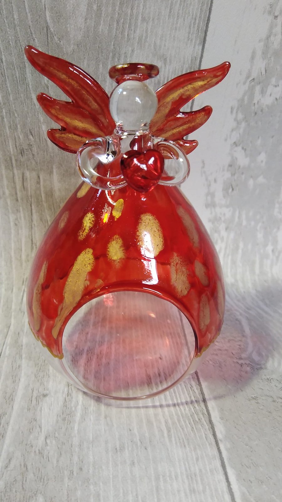 Angel tealight holder. Hand painted glass tealight holder