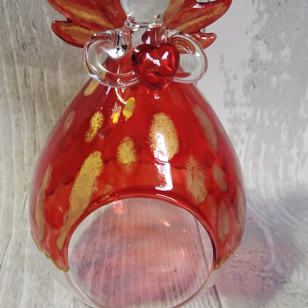 Angel tealight holder. Hand painted glass tealight holder